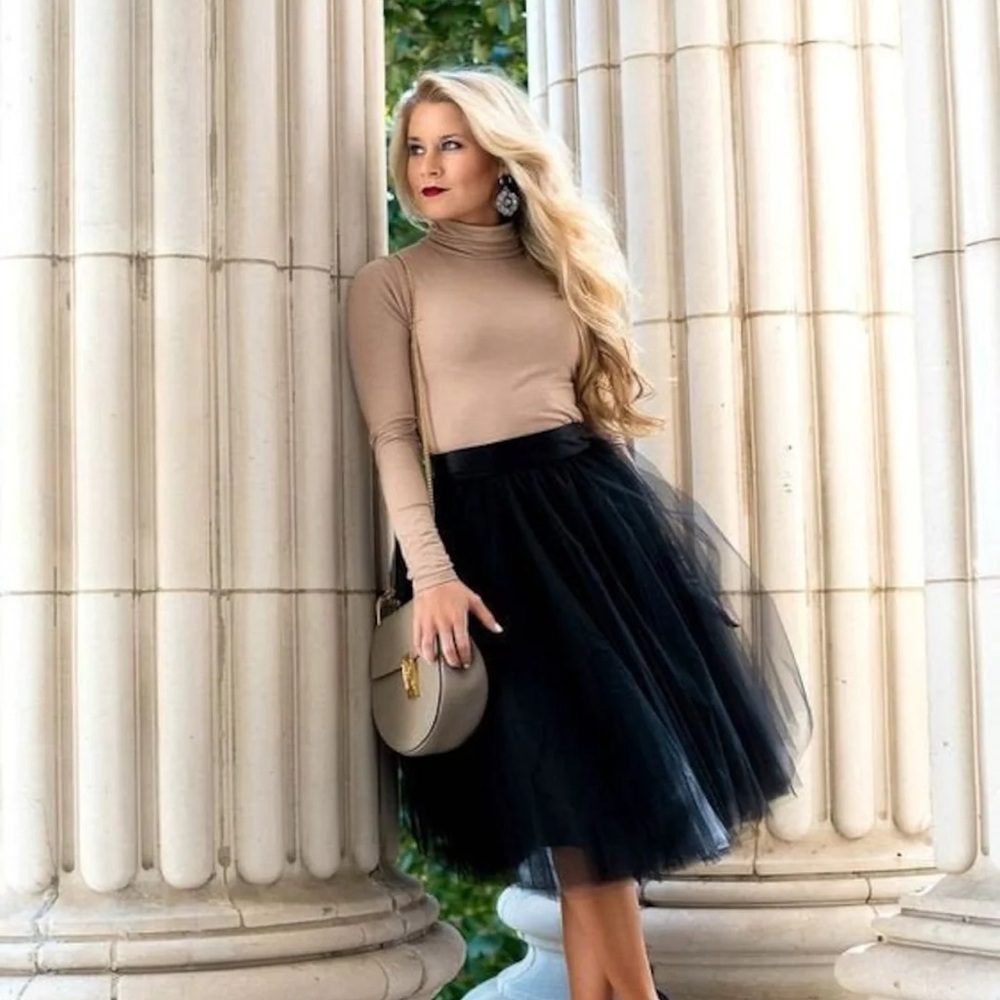 Haute Monde Black Tulle Midi Skirt